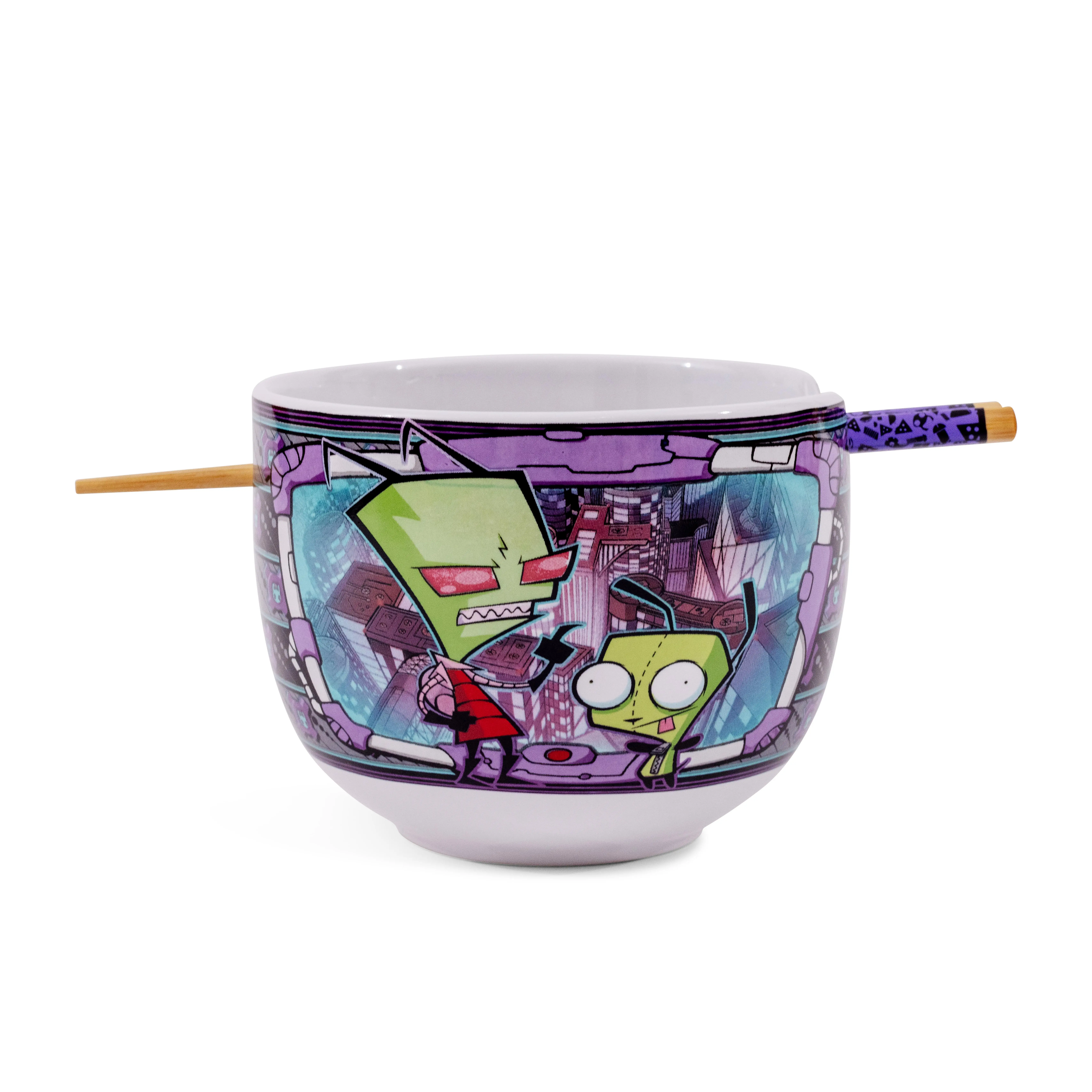 Invader Zim and GIR 20-Ounce Ceramic Ramen Bowl and Chopstick Set