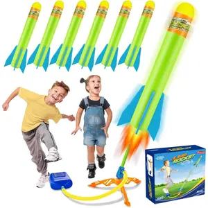 Rocket Launcher for Kids, Easter Basket Stuffers for Ages 3 4 5 6 7 8+ Years Old, Stomp Outdoor Toys Games, Toddler Boys Birthday Gifts, 6 Foam Air Rockets, Launch up to 120+ft