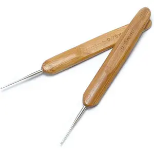 Dreadlocks Crochet Hooks for Hair 2pcs/Set (0.5mm+0.75mm) Bamboo Handle Locs Crochet Needle Steel Crochet Hook Lock for Braid Craft