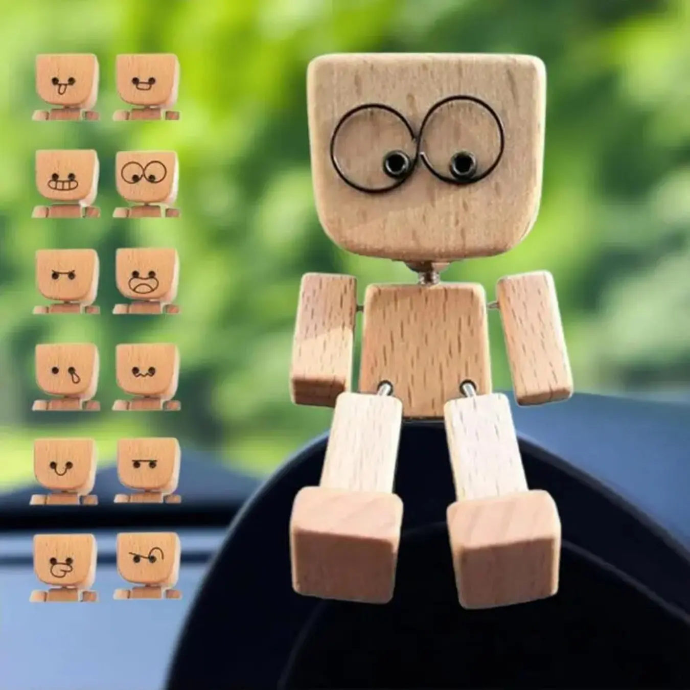 Shaking Man Statue Handmade Wooden Man Figurine with Shaking Feet Unique Car Dashboard Decoration Desktop Ornament for Home
