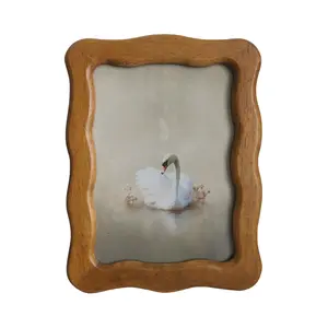 5x7 Inch Wood Picture Frame, Wavy Edge Design, Transparent Glass Display, Rustic, Room Decor, Home Decoration, Ideal for Desktop & Wall Mounting, Single Pack, Wooden Frame
