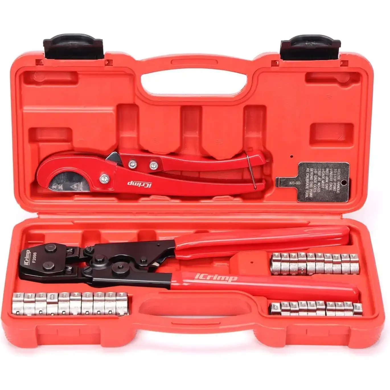 PEX Pipe Clamp Crimping Tool Kit Cinch Crimper Tool for Stainless Steel Clamps from 3/8-inch to 1-inch with 1/2-inch 20pcs and 3/4-inch 10pcs SS PEX ClampsQuesear