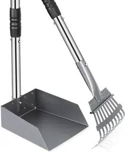 Dog Pooper Scooper Set with Extra Large 9"x9.5" Tray & 38" Adjustable Handle for Large Dogs, Rust-Proof Metal & Aluminum Pet Waste Removal Tool