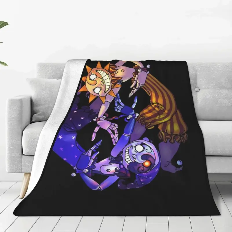 FNAF Sundrop-Moondrop Cartoon Blanket, Thickened Polyester Flannel Fleece Couch Throw, Warm Soft Wrinkle-Resistant Home Décor Blanket, Holiday Gift for Family (Thanksgiving, Graduation Season)