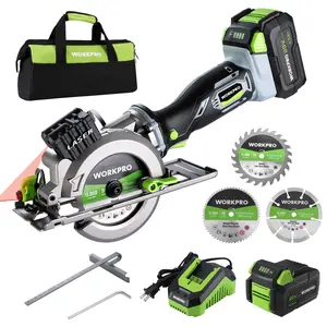 #fathersdaygift WORKPRO Cordless Mini Circular Saw, 4-1/2" Compact Wireless Circular Saw 4.0Ah Battery, Fast Charger, 3 Blades, Laser Guide, Max Cutting Depth 1-11/16"(90°), 1-1/8"(45°)