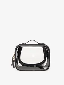 Calpak Small Clear Cosmetics Case with Dual Zippered Compartments Water-Resistant Lining Compact Travel Size 8.25x6x4 Ideal for Makeup & Toiletries