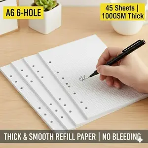 A6 Refill Paper 6-Hole Loose Leaf for Binder, Home Office, 90 Sheets Thick Journal Inserts, Budget Planner, Daily Planner, Notebook, Diary, Personal Organizer Stationery