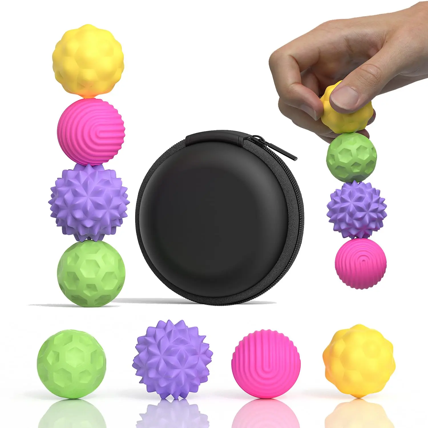 4Pcs Magnetic Decompression Ball Set, 4 Textures With Portable Storage Box, Magnetic Suction Design, Sensory Grippie Set - Silicone Stress Relief Ball For Hand Exercises, Fidget Gadget, Stress Relieving Accessory, Stress Relief Tools