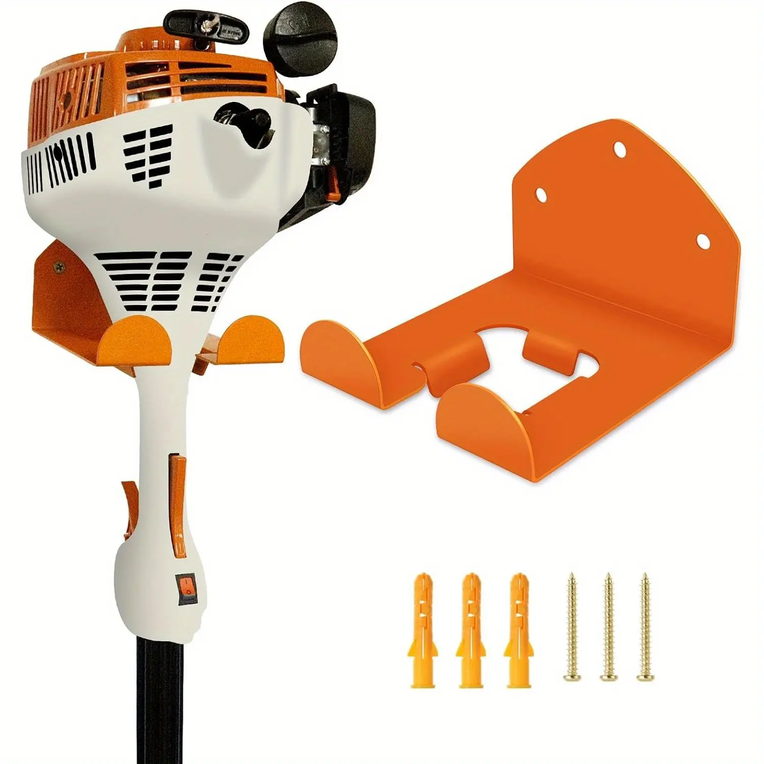 Heavy-Duty Polished Metal Wall-Mounted Garage Tool Rack & Bar Bracket - Waterproof, Rust-Proof Orange Stainless Steel, Safety Hooks, Double-Layer Protection, Space-Saving Hanging Organizer for Lawn Mowers, Hedge Trimmers, Not Easy to Peel or Crack, Garden