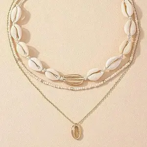 B Layered Cowrie Shell Necklace for Women Lightweight Beachy Necklace for Vacation & Summer Beach Outfits, Sea Shell Jewelry for Beach Wear
