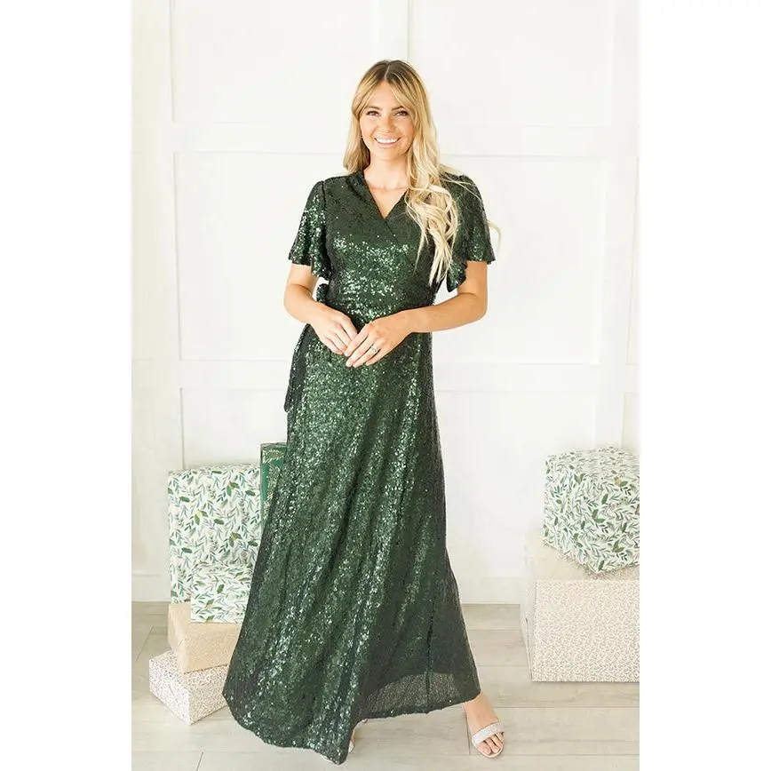 Aria Hunter Green Sequin Dress - DM Exclusive - Nursing Friendly - Maternity Friendly - FINAL SALE