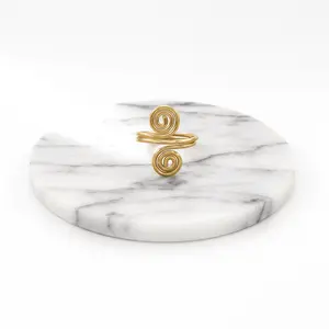 Women's Elegant Handmade Geometric Open Circle Adjustable Ring - Recycled Brass Spiral Wire Design, Casual Everyday Wear Costume Jewelry, Everday