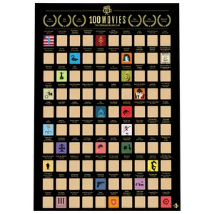 Top 100 Movies Scratch Off Poster- Bucket List Poster- IMDb/Viewer's Choice Best Films Poster- Decor Wall Minimalist Decoration