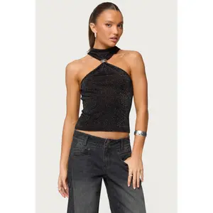Nalia Gathered Ring Glitter Knit Top