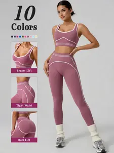 Women's High-Waist Yoga Pants Set, Quick-Dry Sporty Fitted Sleeveless Suit, Outdoor Fitness Tennis Wear, Plain Pattern, All Seasons, Athleisure Outfit