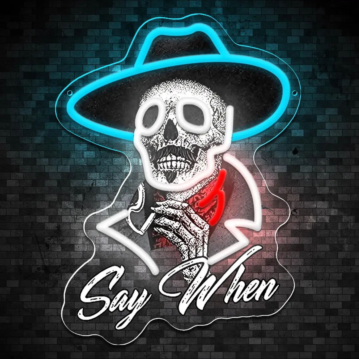 Say When Neon Sign Tombstone Neon Sign Light Wall Decor,Vintage Western Cowboy Movie sign,USB powered with Dimming, Suitable for Men's Bedroom Cave, Bar Wall Decoration, Father's Day Gift