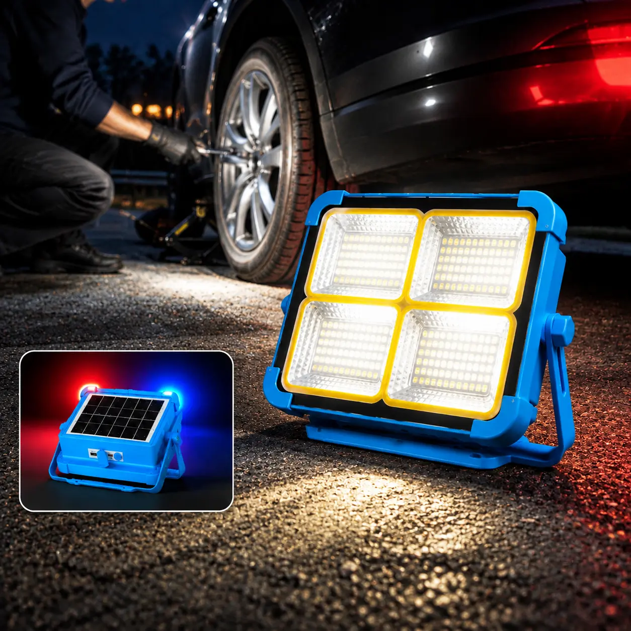 Solar Rechargeable LED Work Light – 288 Bright 5730 LEDs, USB/Type-C Charging, 5 Modes, IP66 Waterproof, SOS Signal & Adjustable Stand. Great for Camping, Yard, Auto Repair & Halloween Lighting.Sohochic