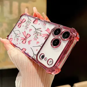 Transparent Smartphone Protector Case, Compatible with iPhone 17 Pro Max, 16, 15 Plus, 14, 13, 12, 11, E, Air - Bow & Bloom Pattern, Full Coverage, 4-Corner Anti-Drop Handheld Cellphone Accessory, Accessories, Casing
