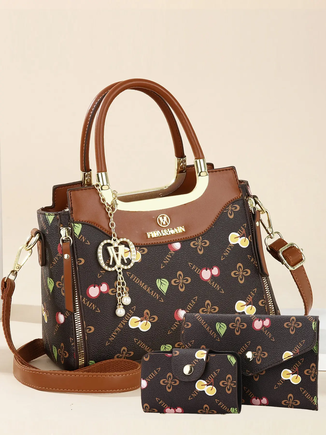 Women's Bag Set New Trendy Print Decoration Multi-Functional PU Leather Handbag Shoulder Crossbody Three-Piece Set Ladies' Bag Collection