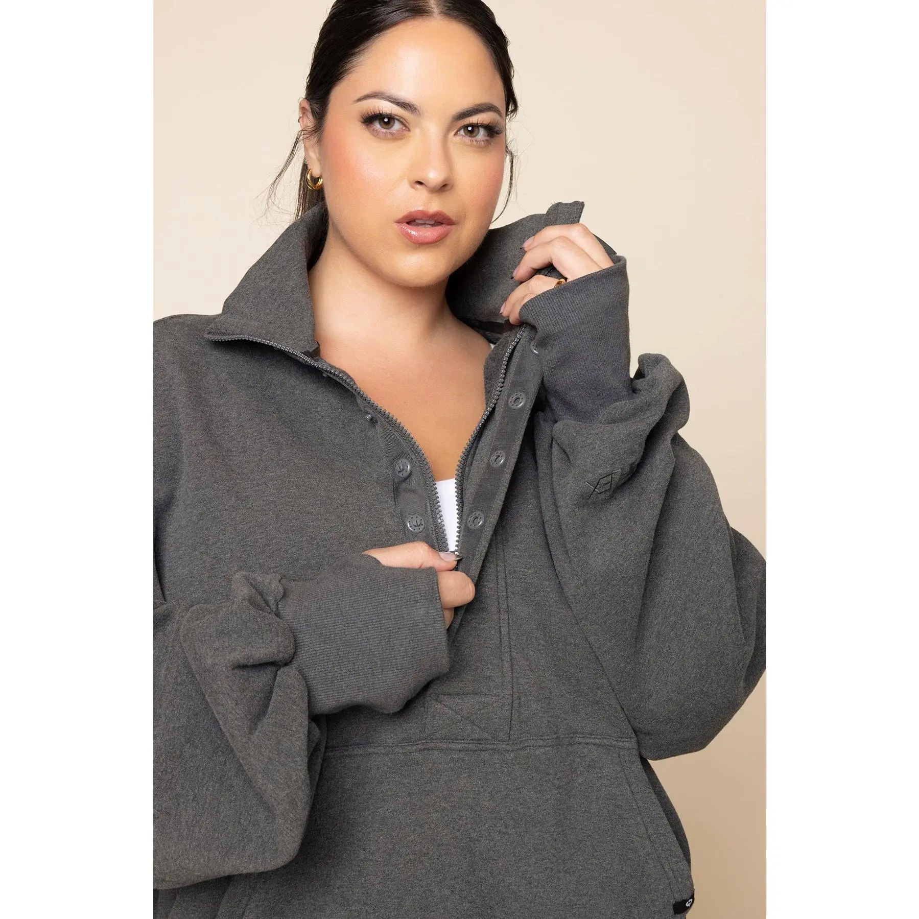 Ooey Gooey Half Zip Sweater - Charcoal Heather