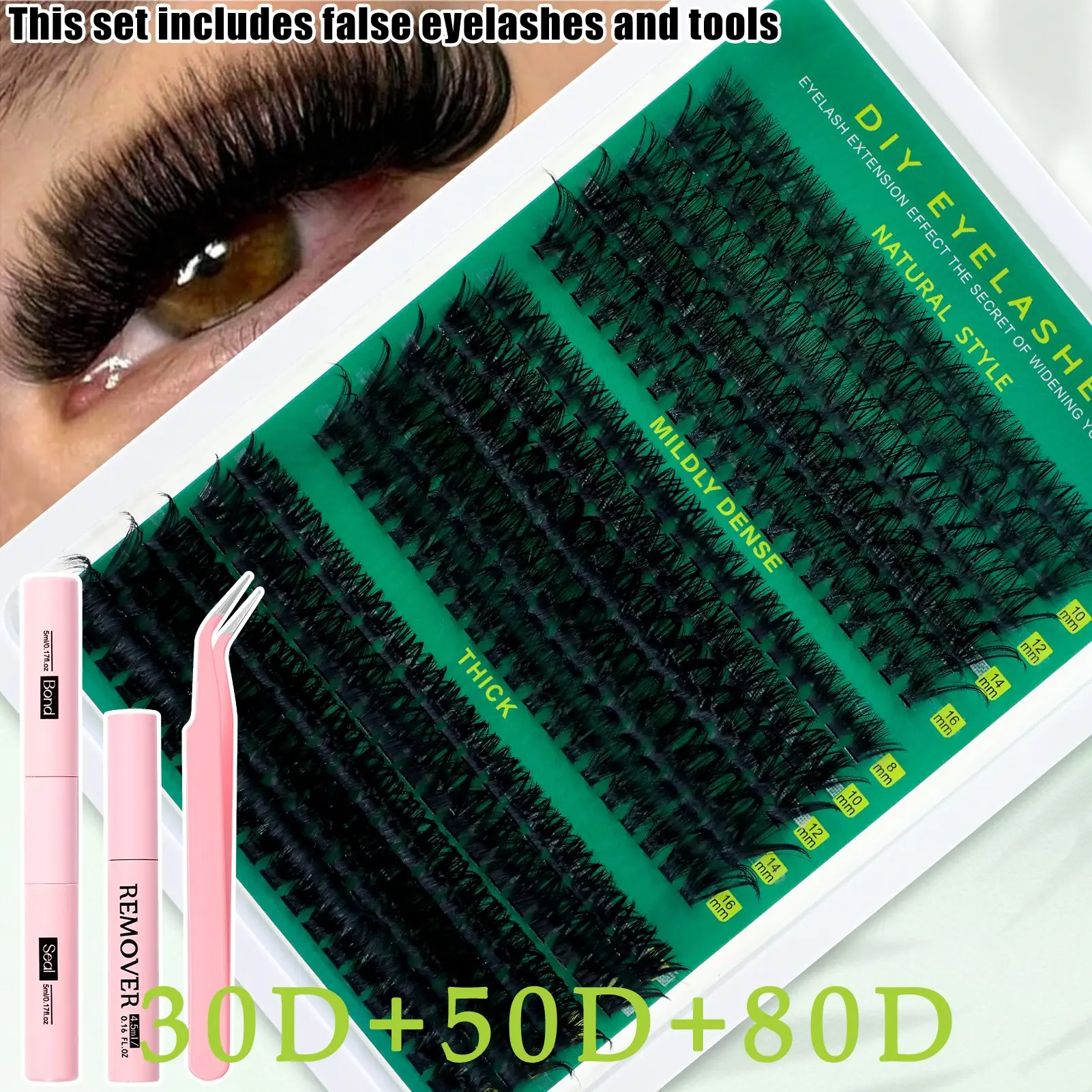 300 Cluster DIY Eyelash Clusters, Dense Effect, 30D/50D/80D Individual Lashes, Length 8-16mm, DIY Eyelash Extension Set, Beginner Friendly, DIY Eyelash Kit, Volumized False Eyelashes, Volume False Eyelashes