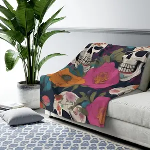 Floral Skull Sherpa Fleece Blanket 50" x 60"