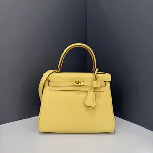 Pre-owned HERMÈS Leather tote bags Hermes Kelly 25 Swift 1Z Jaune Poussin (kr1229m2)