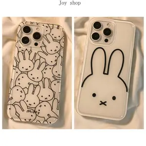 Simple graffiti Kawaii Miffy rabbit Phone Case Suitable for iPhone 16 11 12 13 14 15 17 Pro Max Air Plus Girly Phone Case Unique Gift For Fan Halloween Christmas Gifts Protection Cover