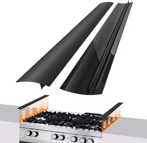 Silicone Stove Gap Covers, 2 Pack Heat Resistant Oven Gap Filler Seals Gaps with Anti-Slip Mirror Base, Stain Resistant Stove Counter Gap Cover Silicone Strips Between Stovetop and Counter