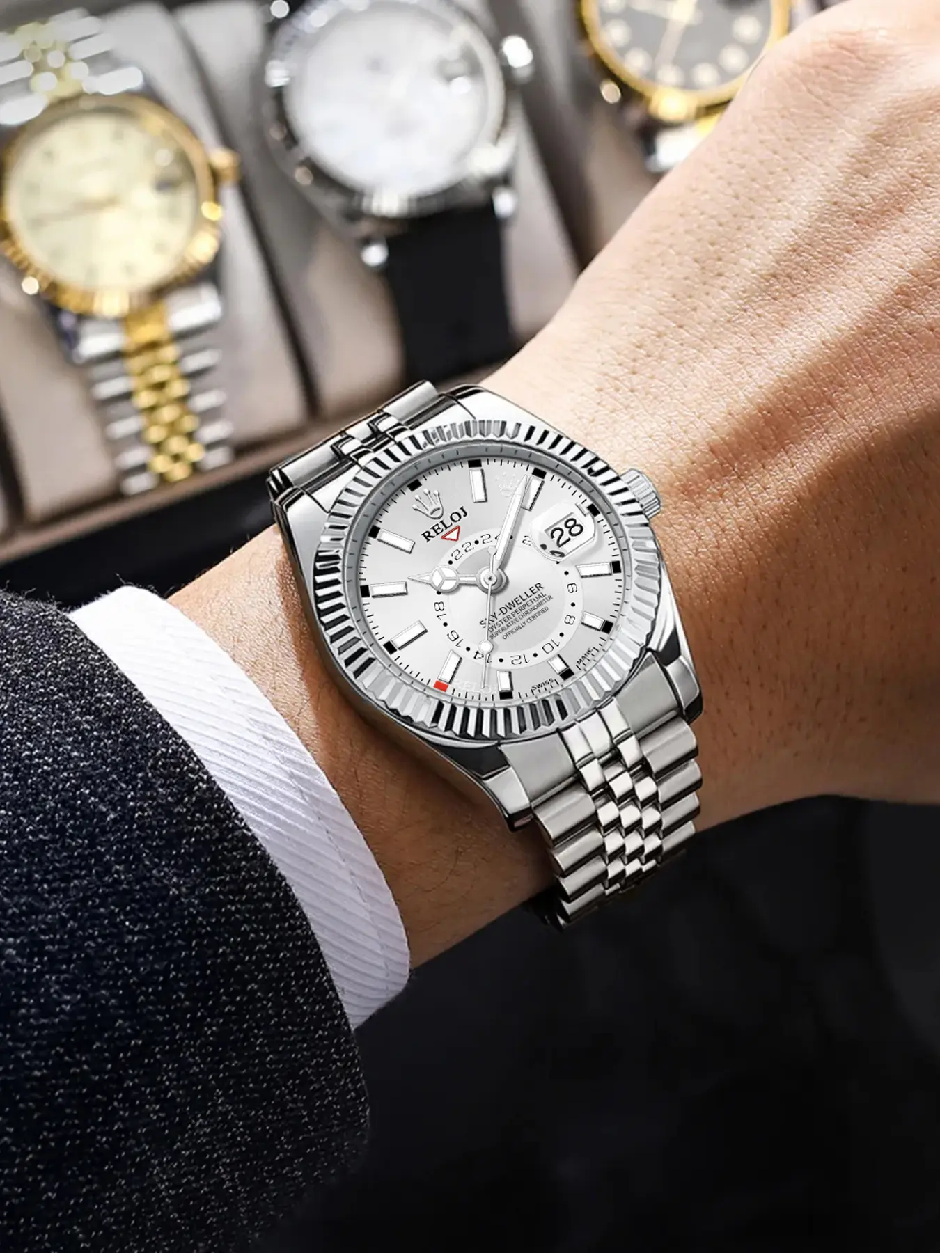 Men's Analog Quartz Watch, Stainless Steel Case, Butterfly Clasp Closure, Waterproof Luminous Calendar Feature, Ideal Gift for Him, Stainless Steel Wristwatch, Luminous Date Wristwatch