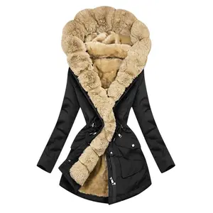 Winter Fur Collar Hooded Coat ?C Warm & Stylish Women??s Jacket for Autumn/Winter Women's Double Breasted Wool Coat Double-Breasted Pea Coat Faux Fur Bomber Jacket hem denim Long Sleeve Open Front Blazer