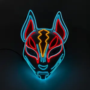 LED Luminous Cosplay Anime Fox Mask, Neon Light Up Mask for Halloween Carnival Party, Glow In The Dark Costume Accessory, LED Face Cosplay Events Adjustable Waist Tightener Clip Handmade Resin Craft Rose Teddy with Funny cake topper gender reveal
