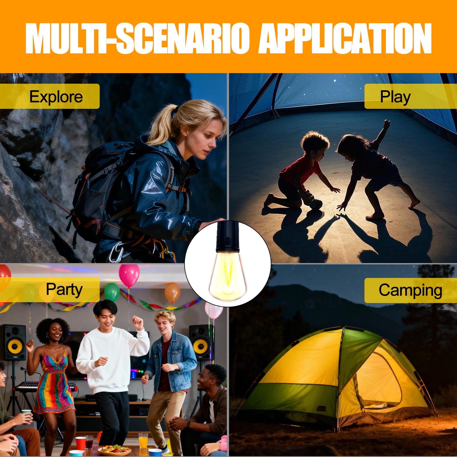 Solar LED Camping Lantern, USB Rechargeable Tent Light with Hook Clip, 3 Lighting Modes Portable Hanging Light for Camping, Hiking, Fishing, Power Outage and Emergency Use