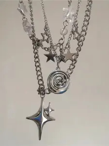 3-Piece Y2K Starburst Spiral Pendant Necklace Set, Retro Boho Style, Layered Necklaces for Women, Party & Vacation Jewelry