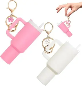 Tumbler Cup keychain with Removable Lid-Chapstick Holder，cute keychain，matching exquisite birthday gift，Mini Tumbler Keychain for Lip Balm，portable keychain， convenient storage， springtok， Mother's Day gifts ，Pink Butterfly Charms