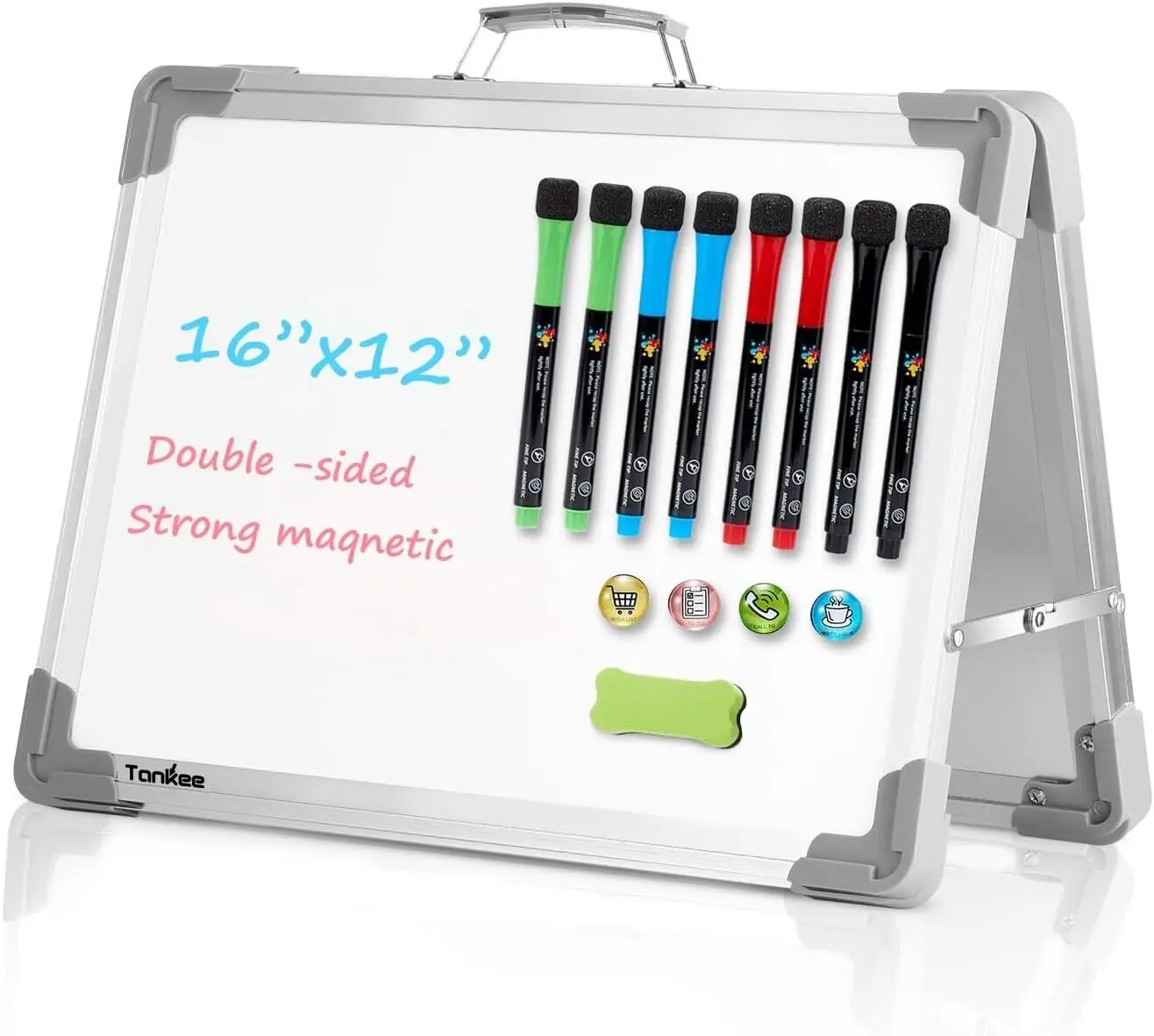 TANKEE Magnetic Foldable Double-Sided 16x12-in Whiteboard Easel with Adjustable Aluminum Alloy Stand - Office & Drawing Tool, Marker Included, for Kids and Adults, Games, Default Adjustable Stand
