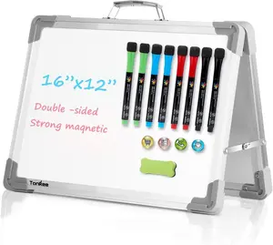 TANKEE Magnetic Foldable Double-Sided Whiteboard Easel with Adjustable Aluminum Alloy Stand - for Desk Handwriting Practice, Drawing, Kitchen Games, Memos