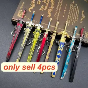 4 Piece Mini Anime Sword Alloy Model Toys, Keychain, Role Play Accessories, Birthday and Christmas Gifts, Game Collection, Artistic Crafts, Collectible, Keychain Collectibles