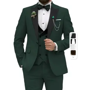 3pcs Men's Slim Fit Suit Set, Double Breasted Vest, Classic Jacket, Suit Pant, Formal Wear Menswear Polyester(Sheets)
