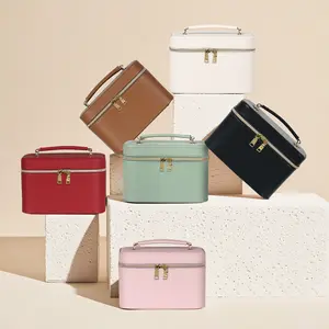 Cosmetic Makeup Box, Organizer Vanity Case for Women, Beauty Tools Accessories Case Rechargeable, Large Capacity Portable Cosmetic Bag, Travel Makeup Bag with LED Lighted, Zipper Makeup Case with Mirror 3 Color, Waterproof Makeup Organizer with Handle,