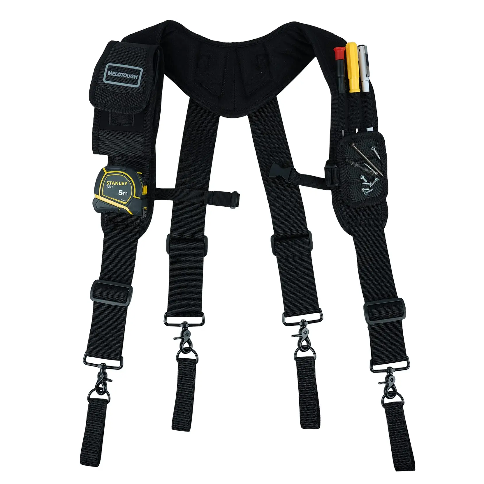 MELOTOUGH Magnetic Tool Belt Suspenders with Magnetic WristBand for Work Belt Padded Suspenders Constrcution tool  belt Heavy-Duty Leather Heavy Duty suspender Heavy Duty multi-functional tool tool  vest