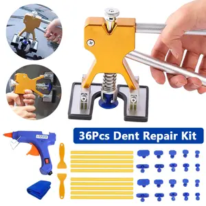 36Pcs Auto Dent Repair Tool Set Paintless Dent Removal Kit With Golden Lifter Car Door Bodywork Dent  Kit With Puller Tabs Repair Metal Surface Dent