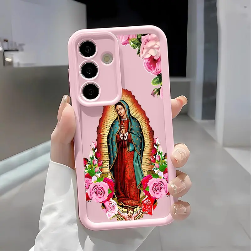 Virgin Mary Flower Soft & Flexible TPU Silicone Smartphone Casing for Galaxy S26 Ultra, S25 Edge, S24 FE, S23, S22, S21 Plus, A13-A17, A33-A36, A52-A54, Note20 - Durable, Shockproof, Full Camera Protection, Anti-Fingerprint Handheld Cellphone Devices Case