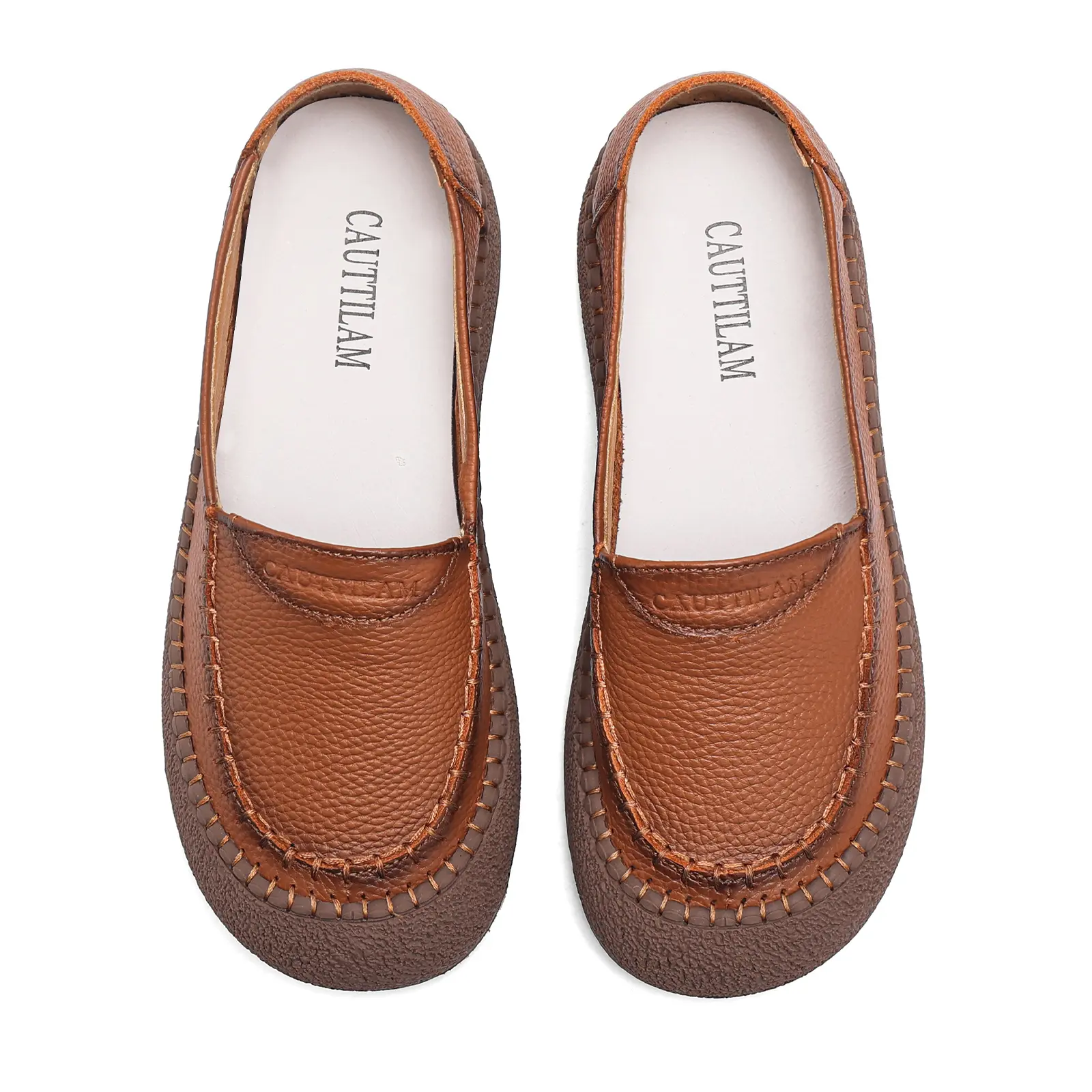 Women's Genuine Leather Slip On Loafers - Comfortable Walking Shoes with Cushion Footbed, Handmade Soft Sole Working Shoes for Standing All Day Casual Dress