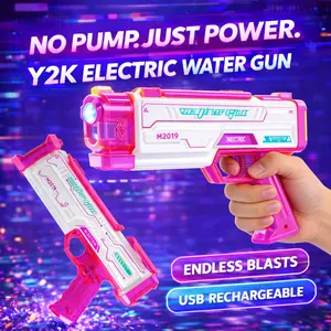 2026 Trending Viral Y2K Electric Water Gun with Cyber Neon Design, USB Rechargeable Water Blaster, Endless Spray Auto Fire, No Pump High Power Summer Toy, TikTok Made Pool Party Water Gun for Kids, Teens & Adults