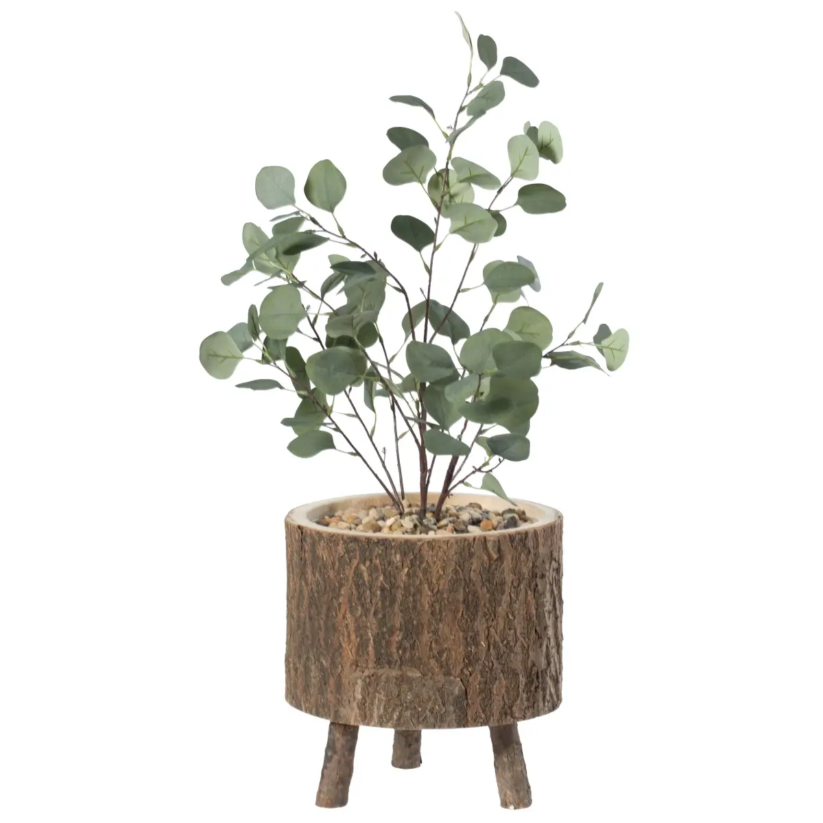 Natural Wood Flower Pot, Indoor-Outdoor Wooden Stump Log & Bark Planter with Small Tree Branch Legs, Wood Raised Flower Pot, Indoor-Outdoor Flower Pots, Natural Wood Flower Pots