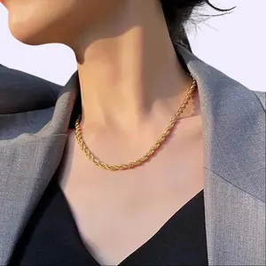 Twist Hip Hop Stainless Steel Long Chain Necklace Jewelry 20 Inches Gold Rope Chain for Men, Allergy Safe, Nikel & Lead Free, Comfortable Design