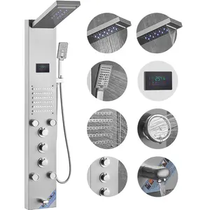 VEVOR Shower Panel System, TikTokShopBlackFriday, 6 Shower Modes, LED & Screen Hydroelectricity Shower Panel Tower, Rainfall, Waterfall, 5 Massage Jets, Tub Spout, Handheld Shower, Stainless Steel Wall-Mounted Shower Set