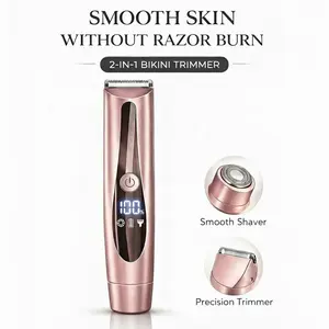 IUIBEAUTY 2-in-1 Painless Precision Bikini Trimmer & Shaver for Women, Waterproof Electric Razor with Dual Heads, LED Display, USB Rechargeable