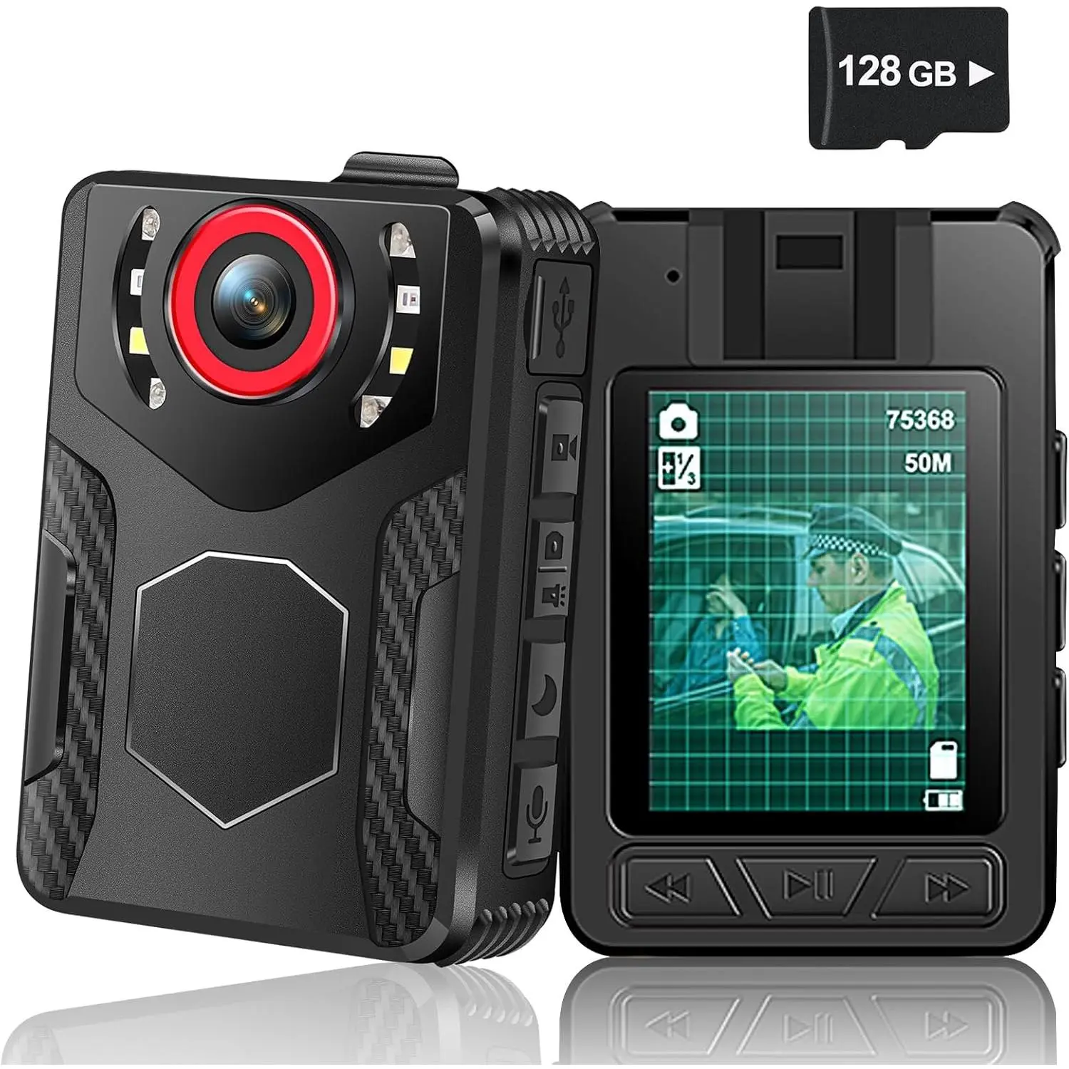 Camera with Audio and Video Recording: 1080P FHD  Cam with Night Vision Video Recorder, 10HR , 2.0" Screen, 128GB Wearable Bodycam for Law Enforcement, , and Outdoor Work